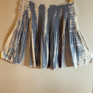 Style Envy Blue/White Off the Shoulder Tie Dyed Top - S